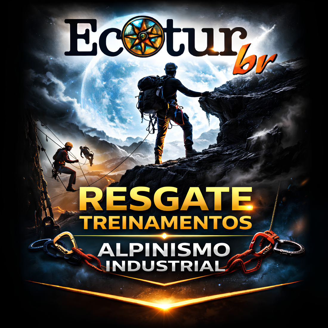 Arte principal Ecotur BR com atividades de resgate e alpinismo industrial
